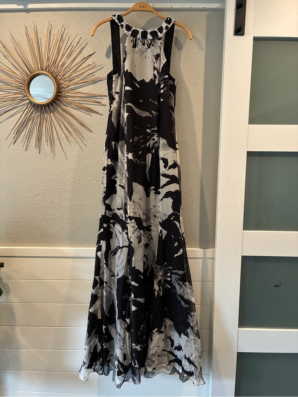 Basix Black Label Embellished Halter Black & White Print Maxi Dress